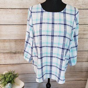 PIXLEY WHITE-NAVY-TEAL L/S TOP - SMALL